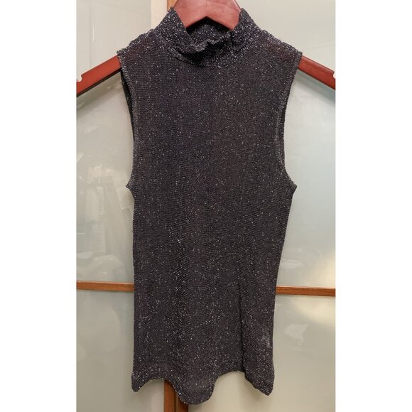 Guess Vintage 90s Y2K Black Metallic Silver Sweater Knit Tank Top Blouse Size S - Picture 1 of 7